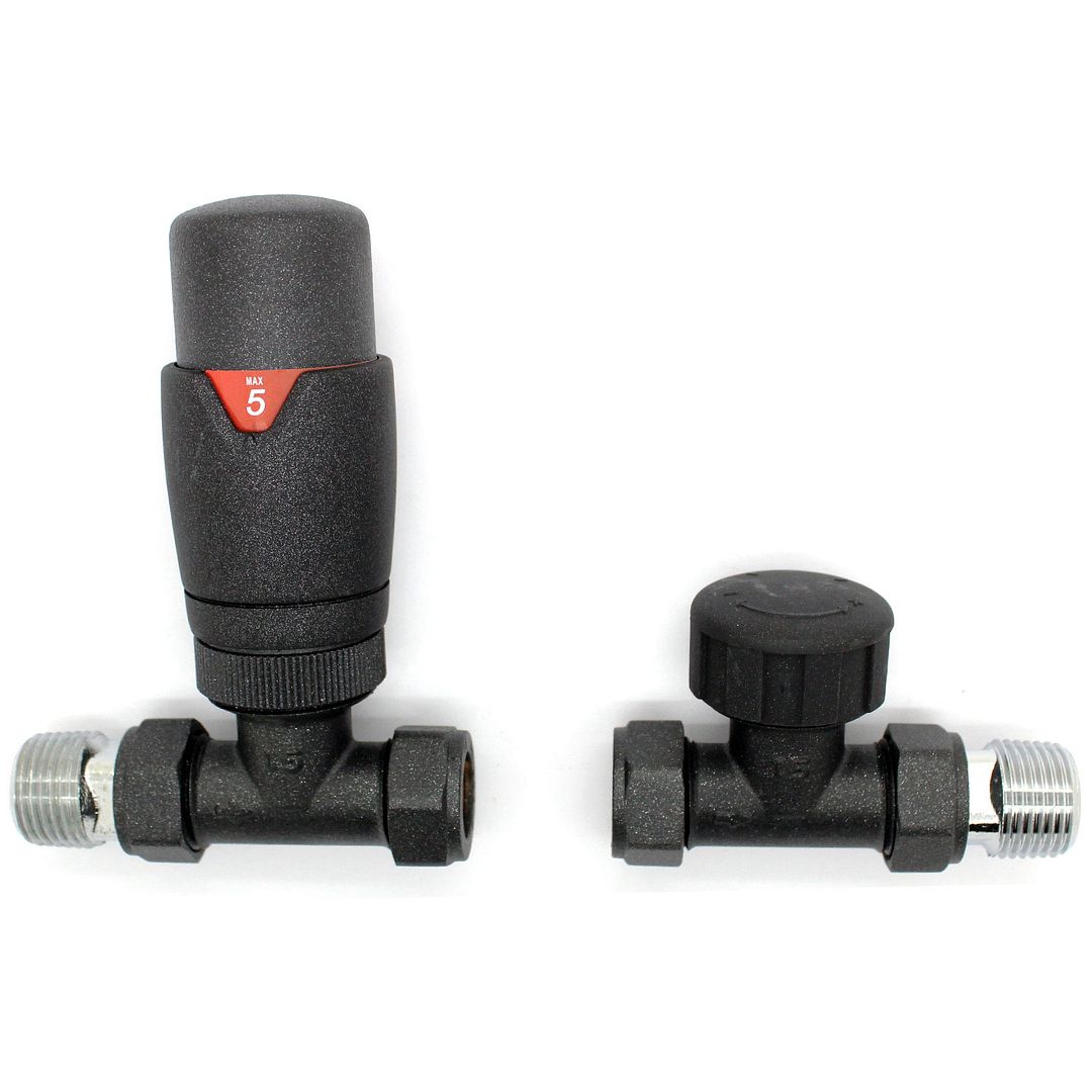 ANTHRACITE Thermostatic Radiator Valves TRV Lock Shield 15mm x 1/2
